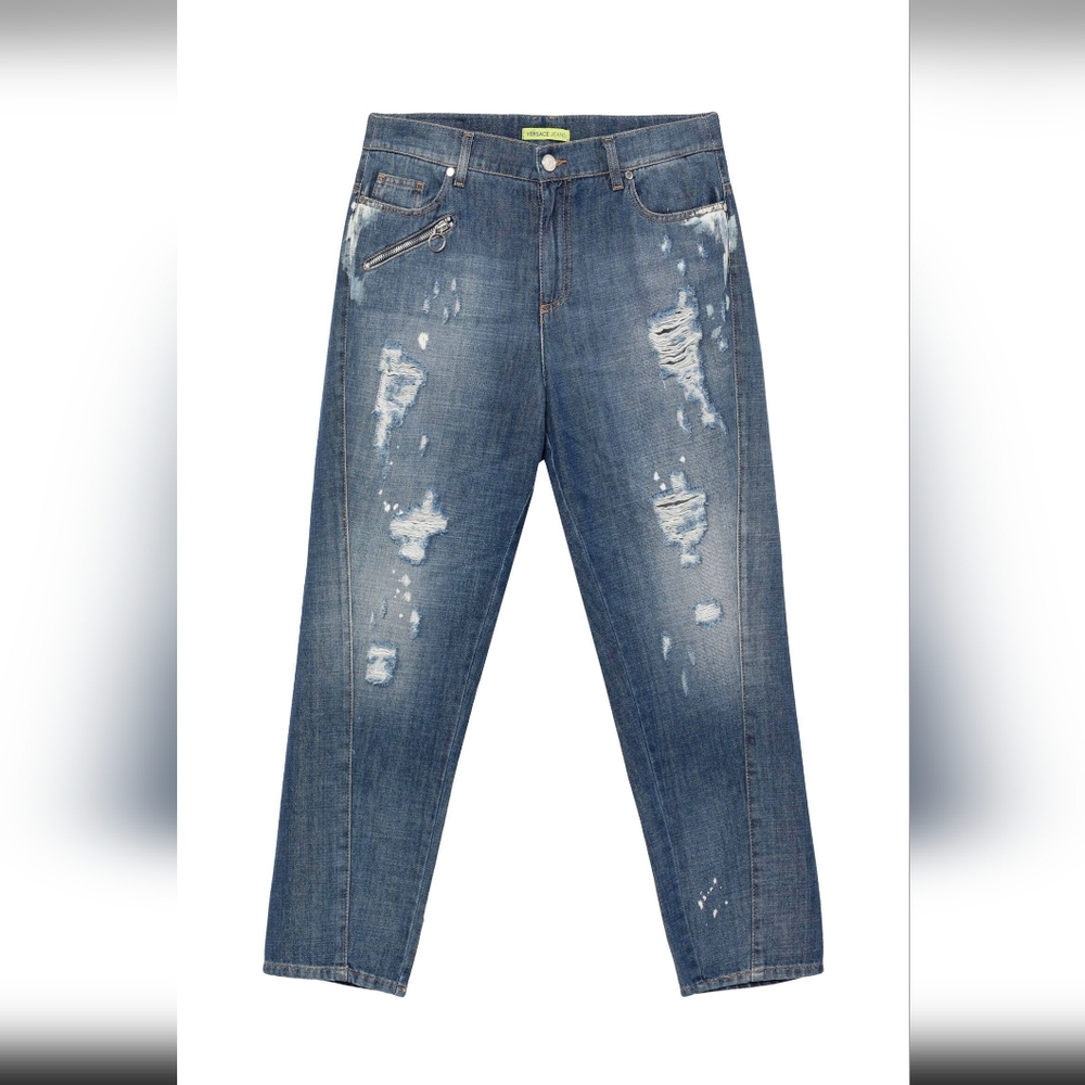 Versace Jeans Collection Blue Relaxed Distressed Denim